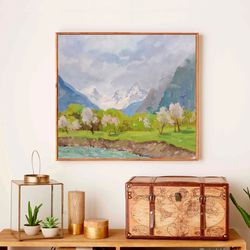 Mountain painting landscape. Original oil canvas art