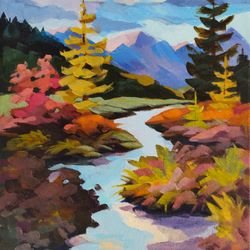 Original painting / Autumn landscape / River painting / Landscape painting / Landscape wall art / Mountain art