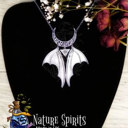 Mermaid Undine Tail Moon Nymph Necklace Totem Gothic Witch Boho Sea Creature Witchy Things Eye of Providence Bat Wings