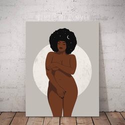 curvy black woman with stars in her hair art, black eve art, black goddess, digital, plus size melanin women poster