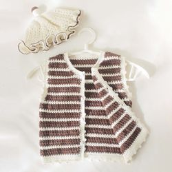 Crochet vest baby cotton. High-quality handmade hat.