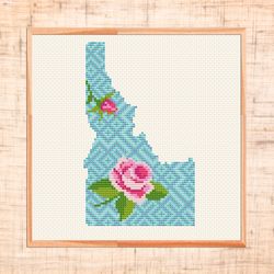 idaho cross stitch pattern modern cross stitch floral map cross stitch state usa embroidery silhouette cross stitch pdf