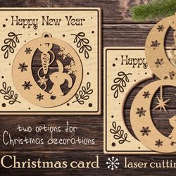New Year's card Christmas tree toy with a bunny 5/Laser cut/SVG