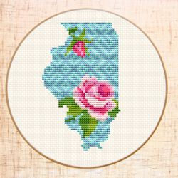 illinois cross stitch pattern floral map cross stitch floral state cross stitch flower map embroidery