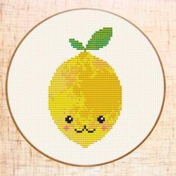 Kawaii lemon cross stitch pattern Funny cross stitch Cute Fruit cross stitch for beginners Easy counted cross stitch PDF