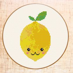 kawaii lemon cross stitch pattern funny cross stitch cute fruit cross stitch for beginners easy counted cross stitch pdf