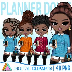 Planner Girl Clipart Bundle - Cute African American Boss Girl Clipart, Boss Babe PNG, Fashion Afro Doll PNG, Boss Lady