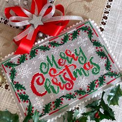 Cross stitch pattern PDF MERRY CHRISTMAS HOLLY ORNAMENT by CrossStitchingForFun,  Instant download