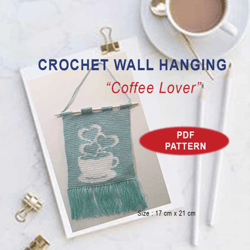 pdf pattern, crochet wall hanging , 17 cm. x 21 cm.tall, crochet home decor, crochet gift