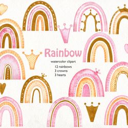 Watercolor pink rainbows clipart.