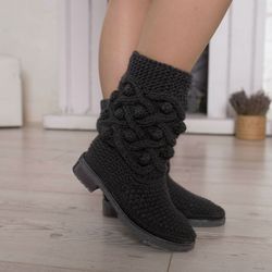 Snow ankle boots Knit ankle boots Knitted boots womens Ugg crochet boots