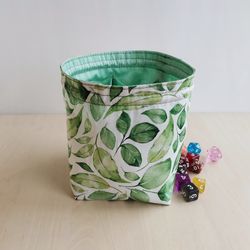Large dice bag with pockets for 150-200 dice Green leaves