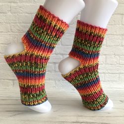 Knitted rainbow socks Dance socks Handmade Yoga Socks Gift Toeless Socks Activewear Yoga Clothes Home athletic socks