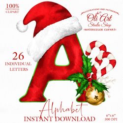 Christmas clipart. Font clipart. Alphabet Png. Santa Claus Hat. Design Digital Download. OliArtStudioShop