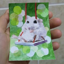 aceo original watercolor painting hamster aceo original art by guldar 3.5 by 2.5 inches
