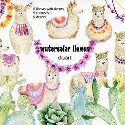 Watercolor lamas clipart.