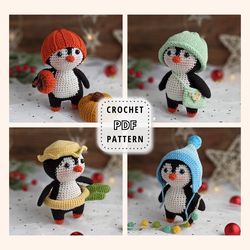 Crochet Penguin Amigurumi Pattern 4 Seasons, Autumn ,Winter, Spring And Summer Outfits & Free Xmas Outfit