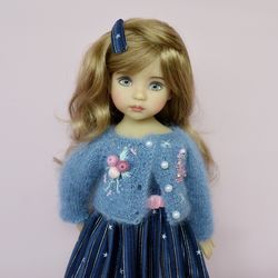 Christmas outfit for Little Darling doll. Dress, cardigan, barrette and bow.