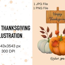 Happy Thanksgiving Illustration, Pumpkin illustration