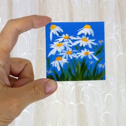 Chamomile Painting ACEO Original Art Tiny Painting Daisy Wall Art Floral Art Flowers Artwork 3" by 3"  by TimPaintings