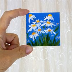 chamomile painting aceo original art tiny painting daisy wall art floral art flowers artwork 3" by 3" by timpaintings