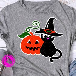 pumpkin jack-o-lantern face svg black cat clipart halloween shirt design digital download