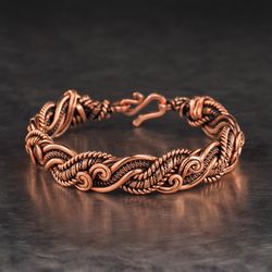 Wire wrapped pure copper bracelet / Unique stranded wire bangle Antique style jewelry 7th 22nd Anniversary gift  for her