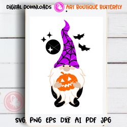 Gnome Halloween print Pumpkin Jack o Lantern face svg design Home decor Digital download