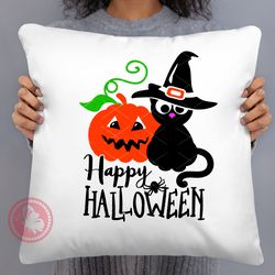 Happy Halloween Black cat Pumpkin Jack-o-Lantern clipart svg Digital downloads