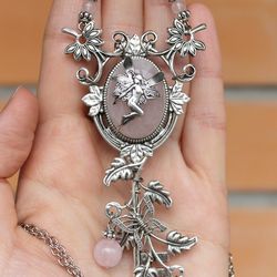 Handmade Unique Rose Quartz Fairy Key Necklace