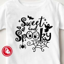 Sweet and spooky sign Halloween print decor Ghost Spiderweb Bats clip art svg Digital downloads