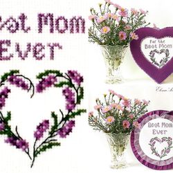 Best mom ever. Embroidery lavender heart. Cross stitch pattern for beginner. Ukraine shops. Easy cross stitch. Gift mom