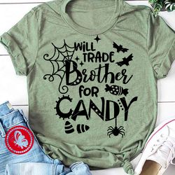 Will Trade Brother For Candy quote humorous Halloween print Spiderweb Bats clipart svg Digital downloads