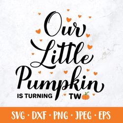 our little pumpkin is turning two svg. baby 2nd birthday