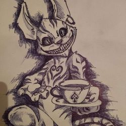 cheshire cat drawing on leatherette