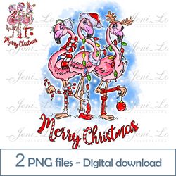 Christmas Flamingos 2 PNG files Merry Christmas clipart Funny Christmas Sublimation Flamingo design Digital Download