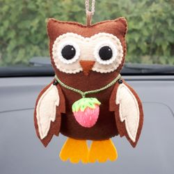 Owl ornament, Kawaii plush, Car accessories for women rear view mirror, 21st birthday gift for her, Felt animals