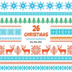 26 Christmas Sweater Borders, SVG Cutting Files, Clipart Set