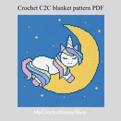 Crochet C2C Unicorn on the Moon blanket pattern PDF Download