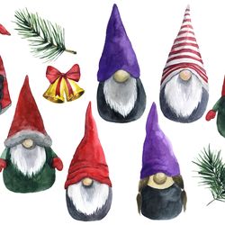 Watercolor holiday decor. Gnome clipart Christmas gnome png. Winter. Christmas Gray Gnomes clipart Watercolour christmas