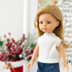 White fleece t-shirt for Paola Reina doll, Siblies doll, Little Darling, Minouche, 13" doll clothes, blouse for dolls