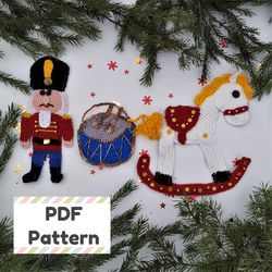 Nutracker crochet pattern, Rocking horse crochet pattern, Drum applique crochet pattern, Crochet Christmas applique