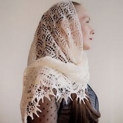 Lace shawl hand knit, triangle lightweight shawl