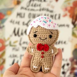 Crochet gingerbread man boy Christmas home decor, cute stuffed toy Christmas gift idea, Christmas vibe, Christmas sign