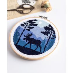 Moose Forest Landscape Cross Stitch Pattern