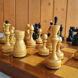 Soviet wooden chess set 1960s - Old Russian chess game vintage
