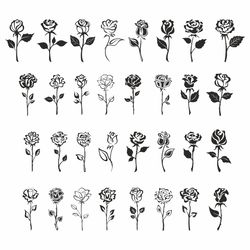Rose silhouette, Black rose svg, Roses svg, Flower svg, Roses clipart, Roses bundle svg, Roses cut file
