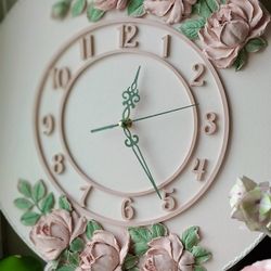 Nursery decor Large pink wall clock with 3D roses Silent wall clock for bedroom and children's room CHRISTMAS GIFT