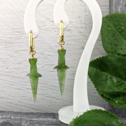Dangle sword earrings from green jade, mismatched earrings and earrings transformers.