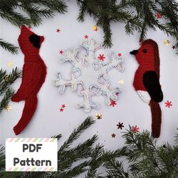 Cardinal crochet pattern, Red robin crochet pattern, Snowflake crochet pattern, Christmas applique crochet patterns